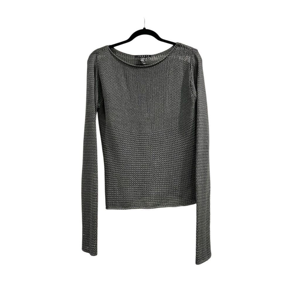 Theory Women's Gray Knit Pullover Sweater Size L Long Sleeve Casual